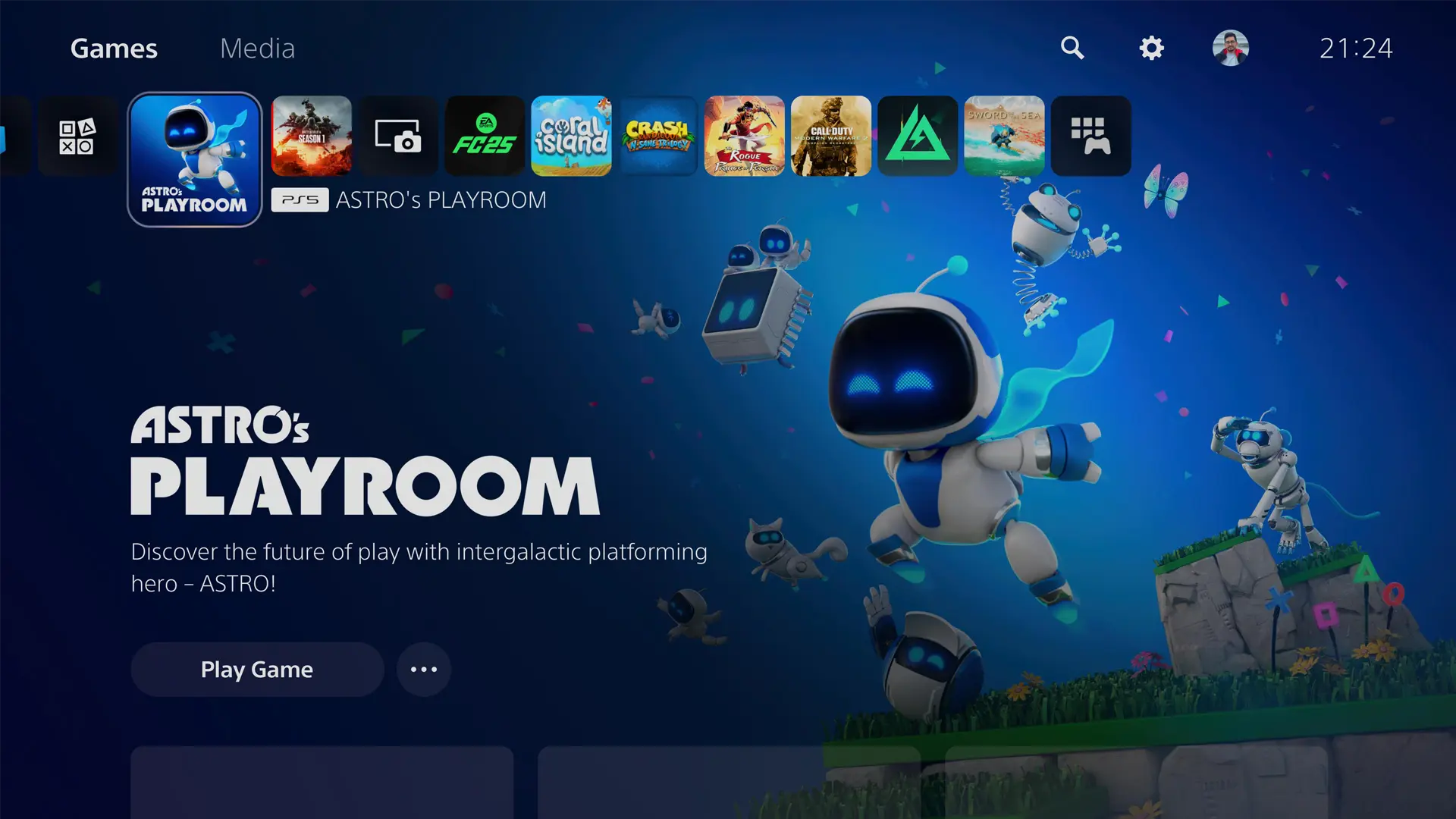 رابط کاربری پلی استیشن 5 و بازی Asrto Playroom